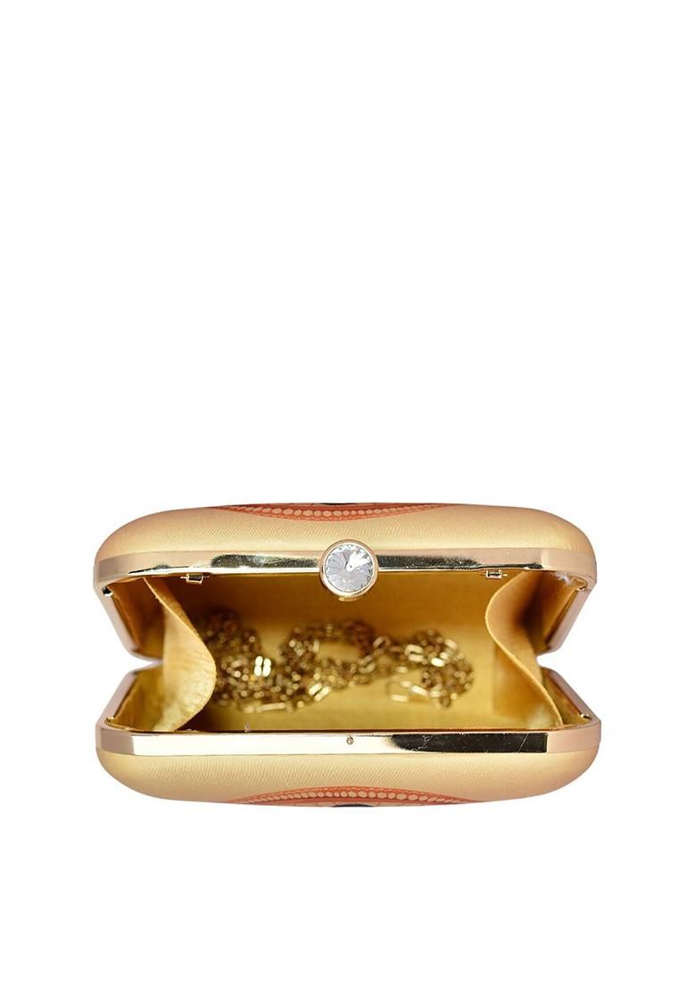 Beige Fabric Printed Box Clutch - Indya