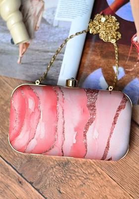 Pink Fabric Printed Box Clutch