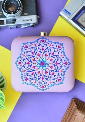 Pink Fabric Printed Box Clutch