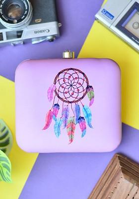 Purple Fabric Printed Box Clutch