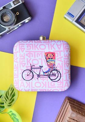Pink Fabric Women Printed Fabric Box Clutch
