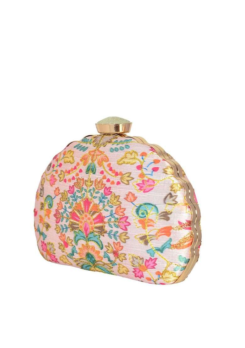 White Satin Women Embroidered Fabric Box Clutch - Indya