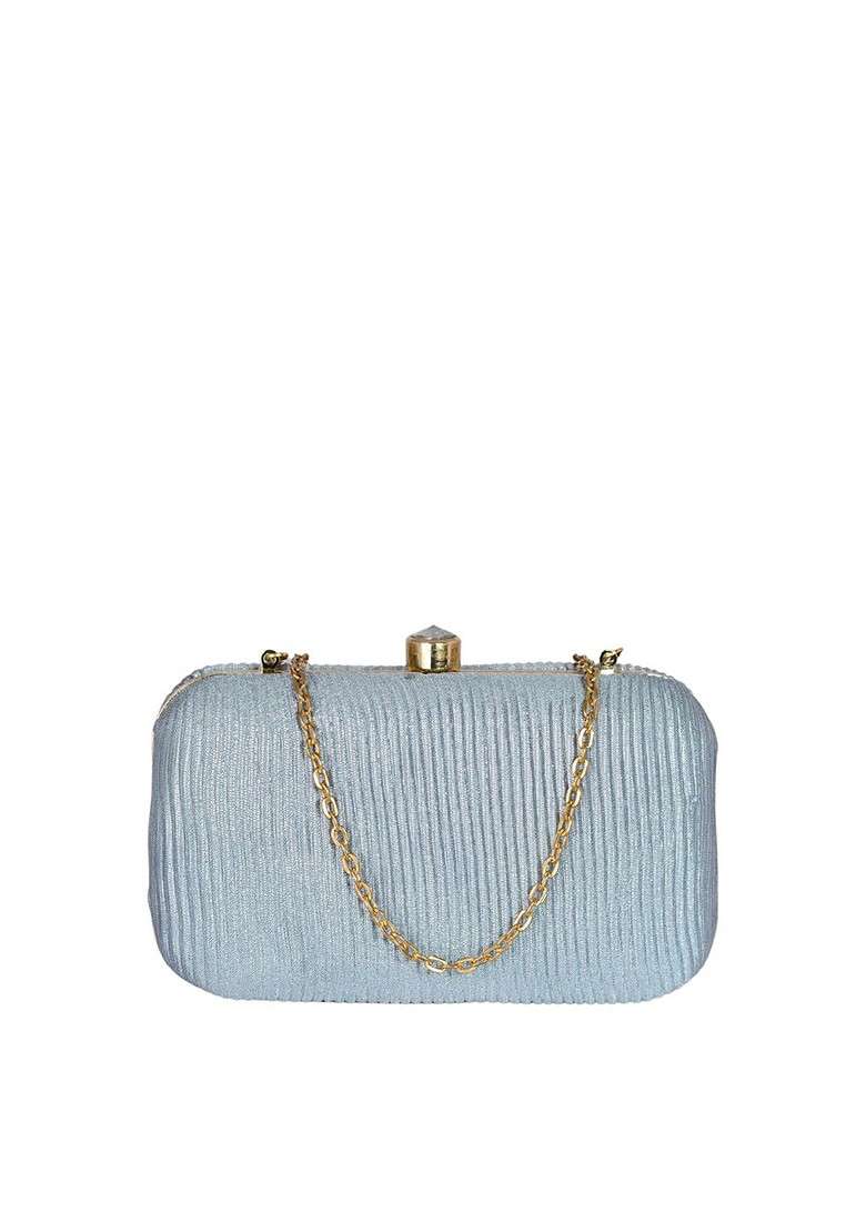 Grey Satin Grey Embroidered Embroidered Box Clutch - Indya