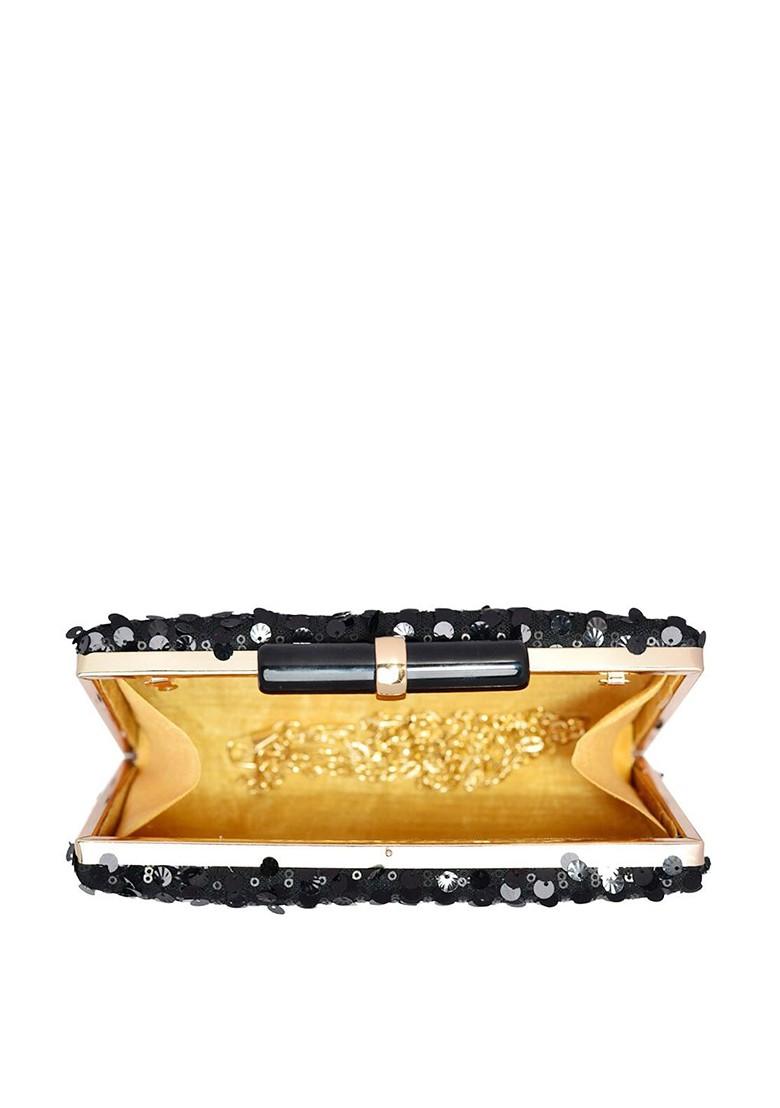 Black Satin Black Embellished Box Clutch - Indya