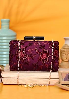 Red Satin Red And Gold Toned Embellished Embellished Box Clutch