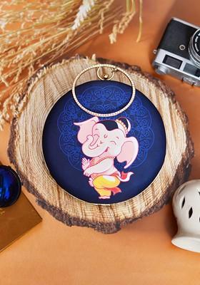 Blue Fabric Blue And White Printed Box Clutch