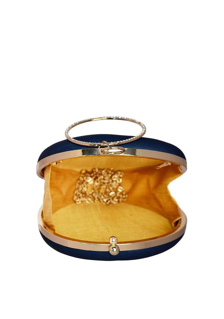 Blue Fabric Blue And White Printed Box Clutch - Indya