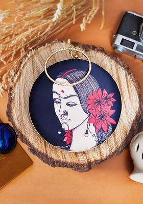 Blue Fabric Blue And White Printed Box Clutch