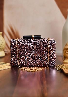 Burgundy Satin Women Burgundy And Gold Toned Embellished Embellished Box Clutch