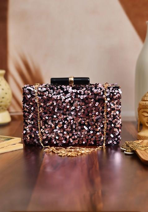 Burgundy Satin Women Burgundy And Gold Toned Embellished Embellished Box Clutch