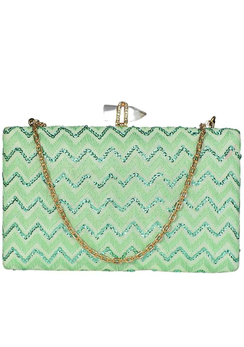 Turquoise Blue Satin Turquoise Blue And Gold Toned Embroidered Box Clutch - Indya