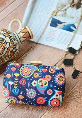 Multi Fabric Women Multicolor Printed Clutch