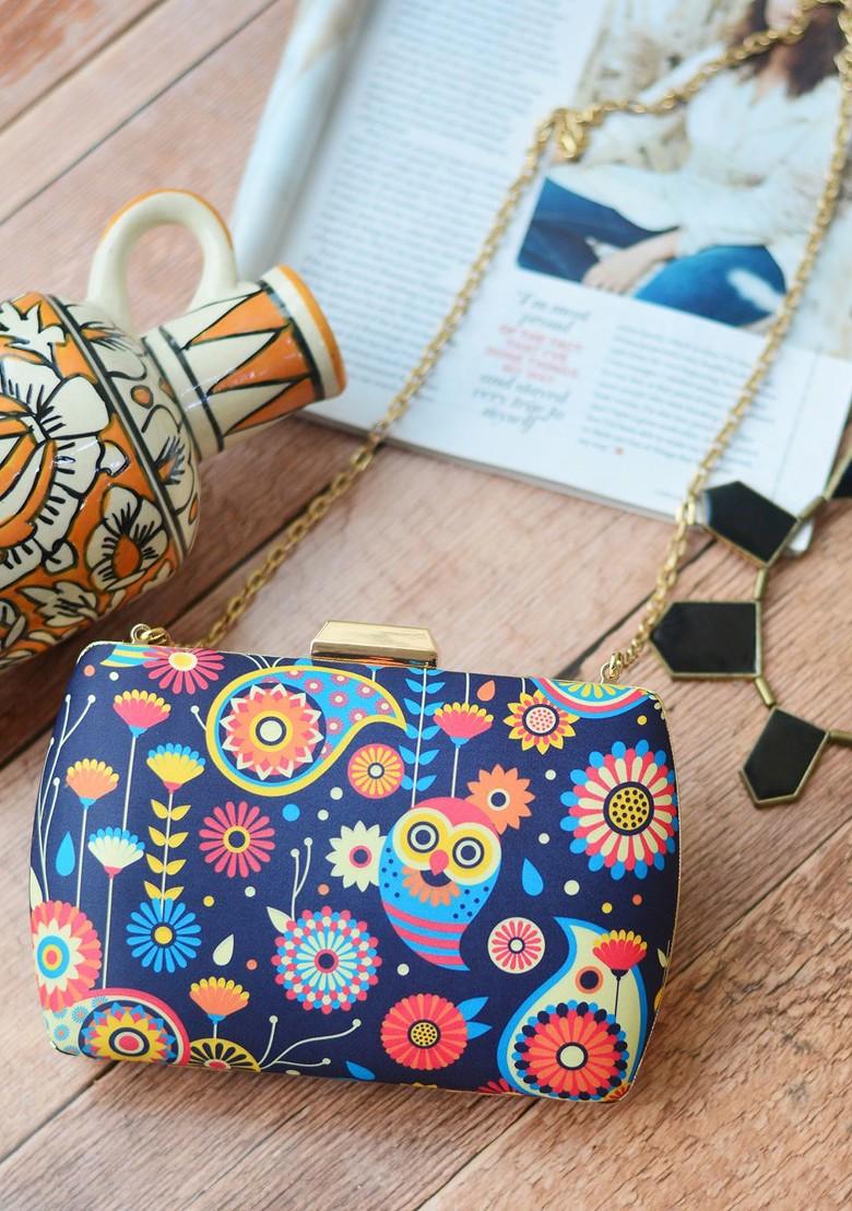 Multi Fabric Women Multicolor Printed Clutch - Indya