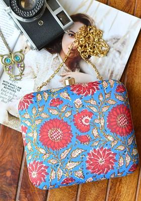 Blue Satin Women Blue Clutches