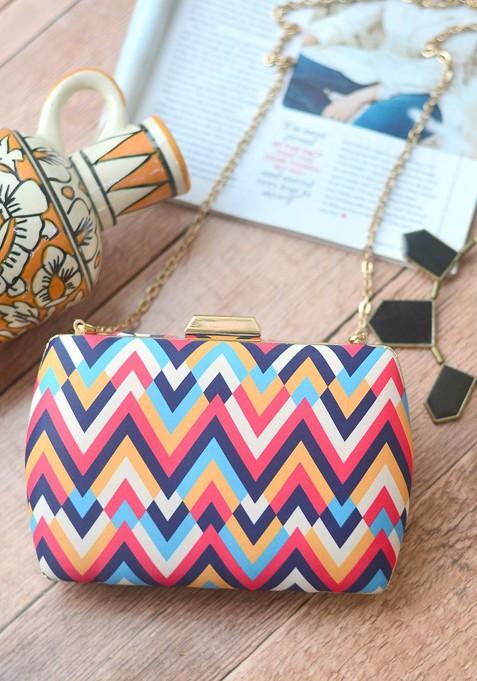 Blue Fabric Women Multi Printed Clutches