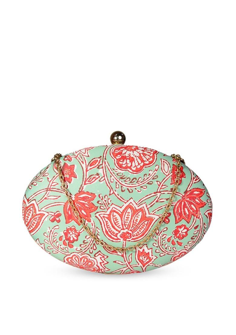 Blue Fabric Women Blue And Red Printed Box Clutch - Indya