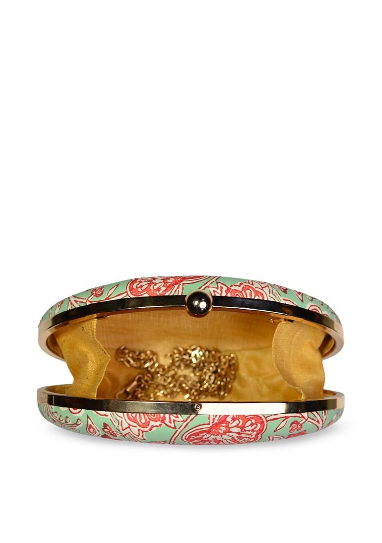 Blue Fabric Women Blue And Red Printed Box Clutch - Indya