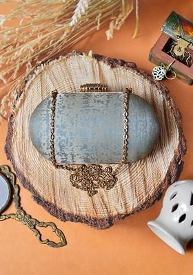 Grey Satin Grey Embroidered Box Clutch