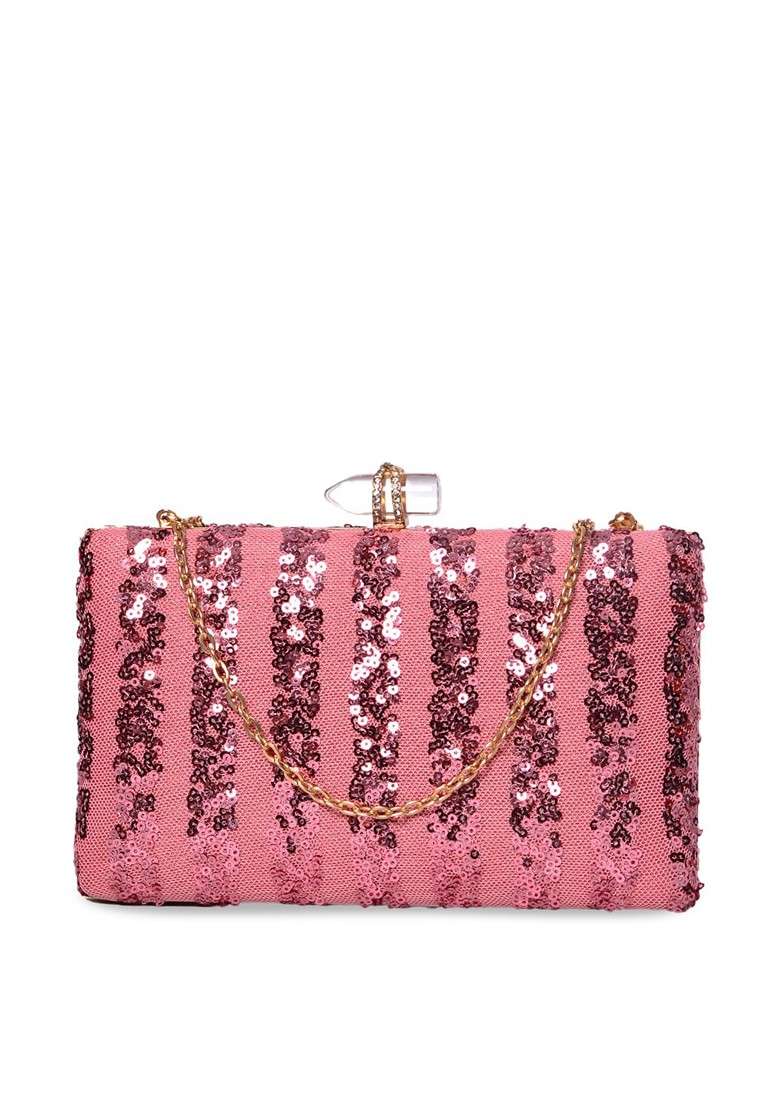 Pink Satin Pink Embellished Box Clutch - Indya