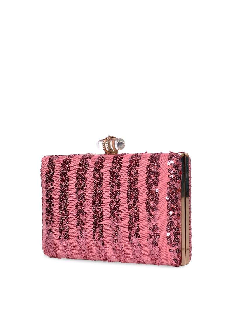 Pink Satin Pink Embellished Box Clutch - Indya