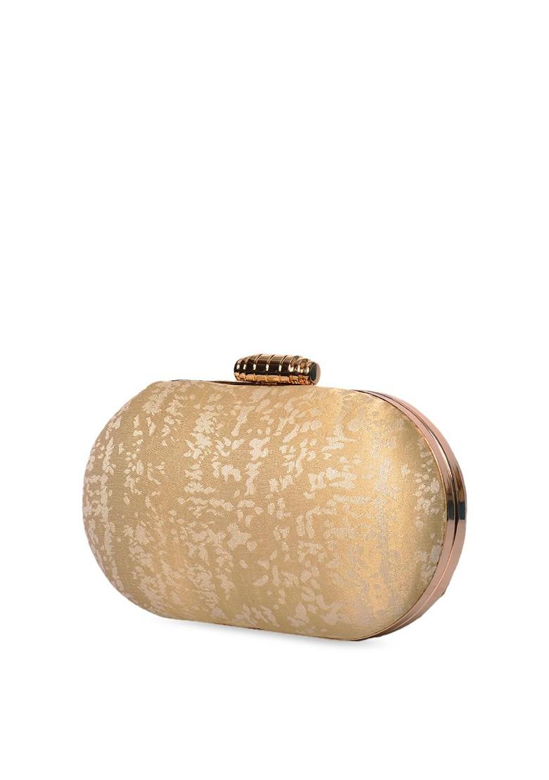 Beige Satin Beige Textured Box Clutch - Indya