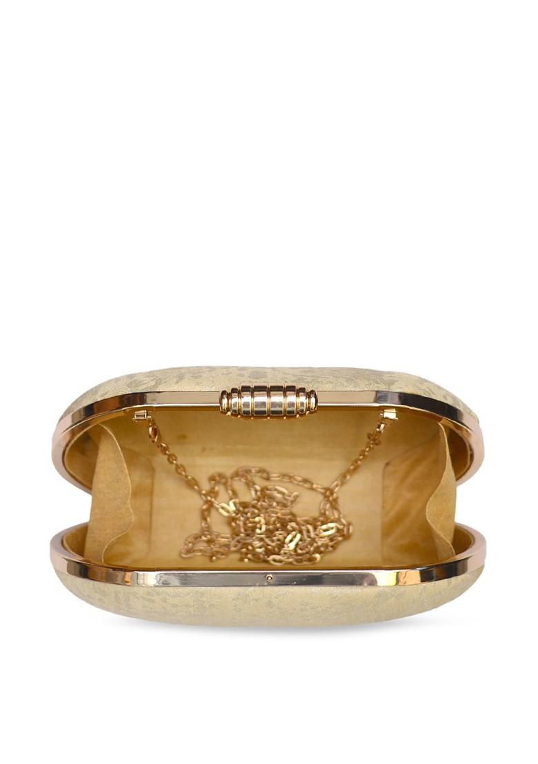 Beige Satin Beige Textured Box Clutch - Indya