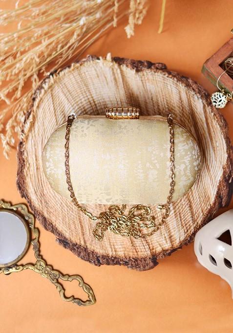 Beige Satin Beige Textured Box Clutch