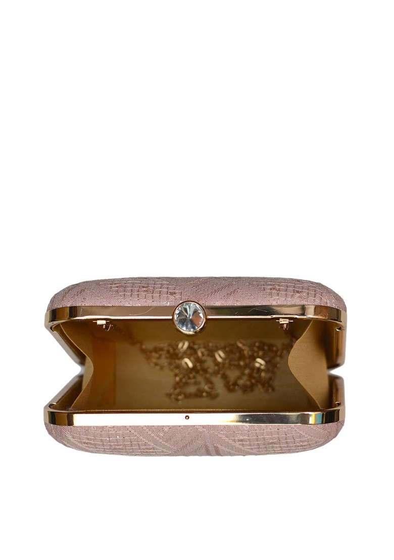 Beige Satin Beige Embroidered Box Clutch - Indya