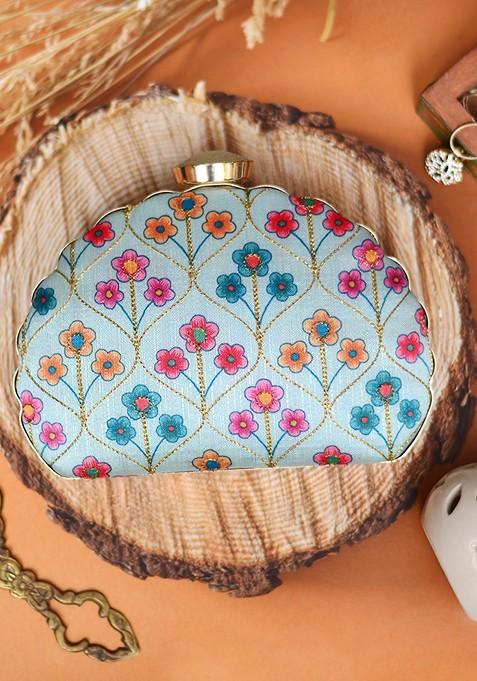 Multi Satin Women Multicolor Embroidered Box Clutch