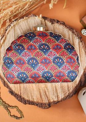 Red Fabric Red And Purple Printed Box Clutch