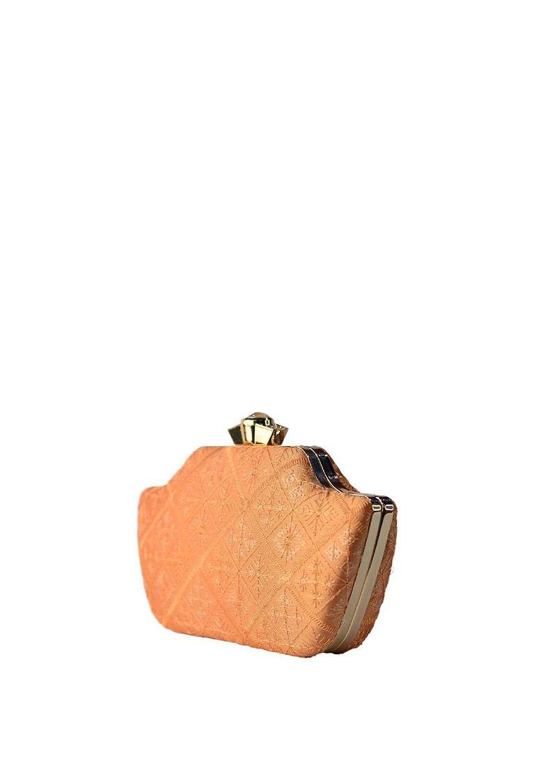 Orange Satin Orange Embroidered Box Clutch - Indya