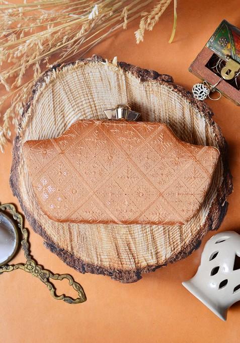 Orange Satin Orange Embroidered Box Clutch