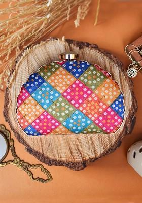 Pink Satin Pink And Yellow Embroidered Box Clutch