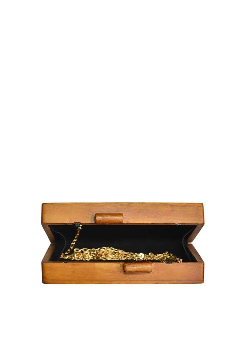 Brown Fabric Brown And Blue Printed Box Clutch - Indya