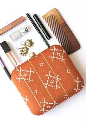 Rust Satin Rust And White Embellished Box Clutch