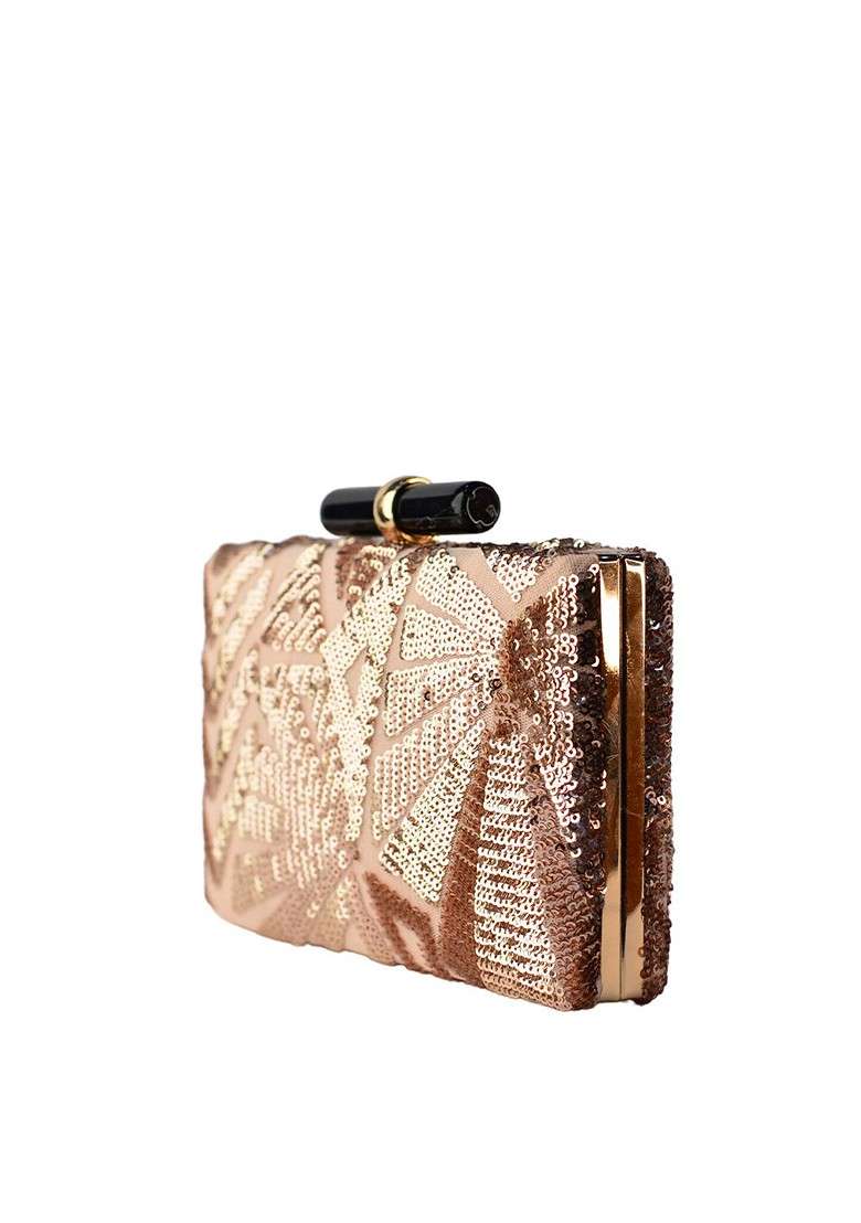 Peach Satin Peach Coloured Embellished Box Clutch - Indya