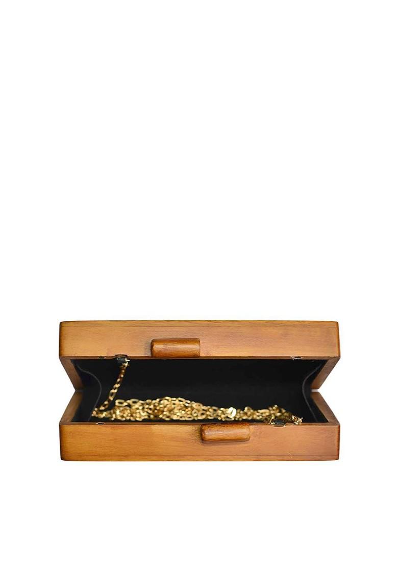 Grey Fabric Women Grey And White Printed Box Clutch - Indya