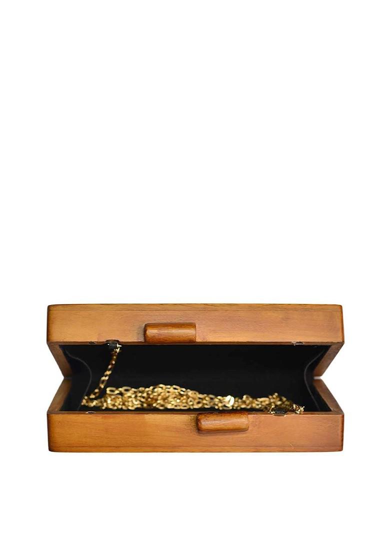 Brown Fabric Brown And Blue Printed Wooden Box Clutch - Indya
