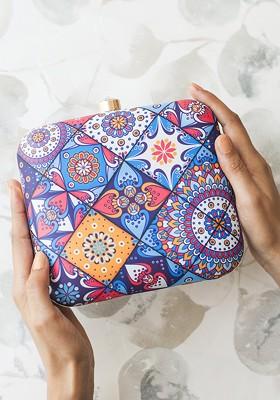 Multi Fabric Women Multicoloured Printed Box Clutch