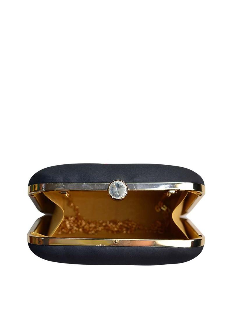 Black Fabric Black And Blue Elephant Printed Box Clutch - Indya