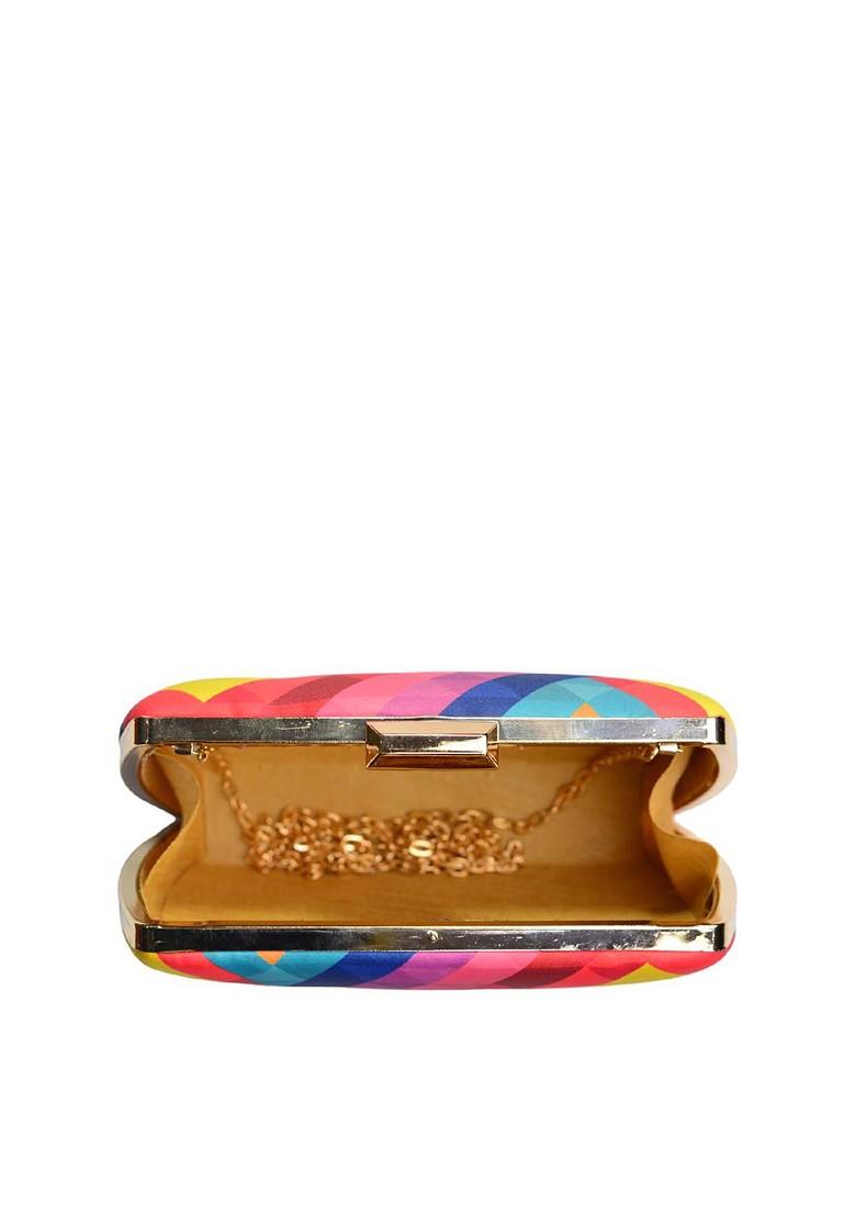 Multi Fabric Multicoloured Printed Box Clutch - Indya