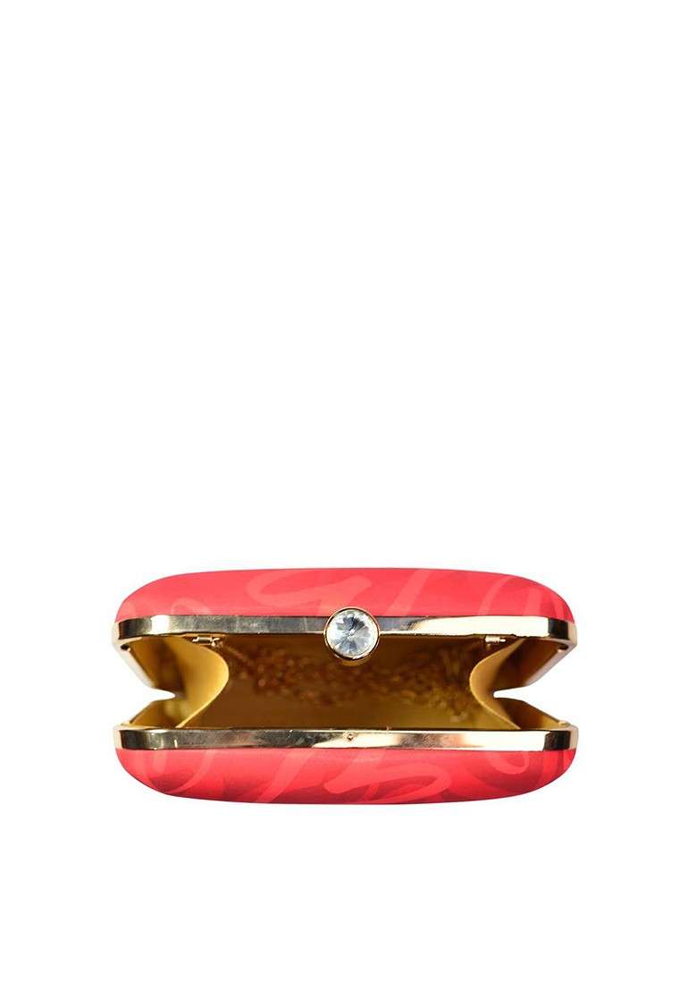 Red Fabric Red Printed Box Clutch - Indya