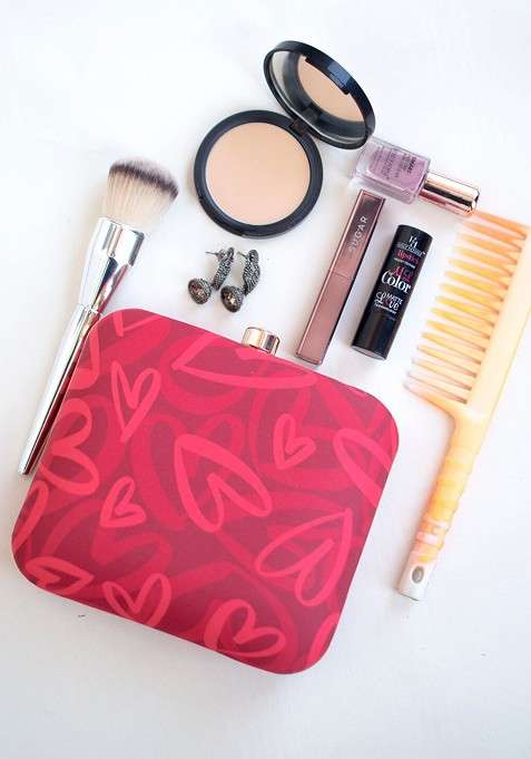 Red Fabric Red Printed Box Clutch