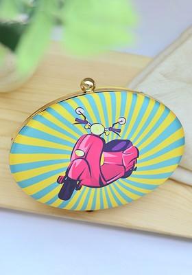 Green Fabric Green And Pink Printed Box Clutch