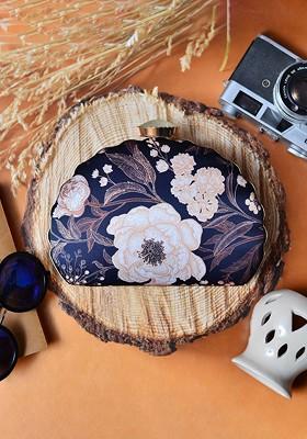 Black Fabric Black And White Printed Box Clutch