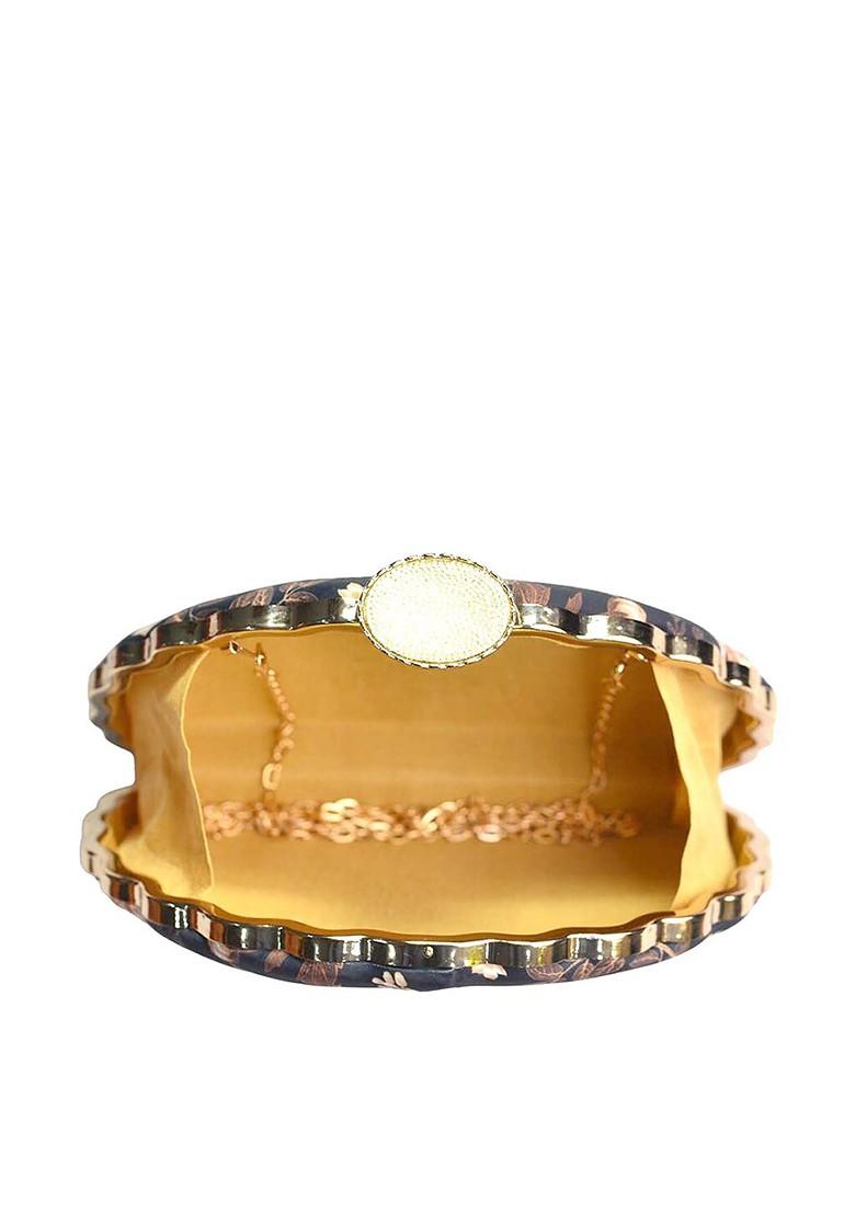 Black Fabric Black And White Printed Box Clutch - Indya