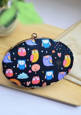 Blue Fabric Blue And Pink Printed Box Clutch