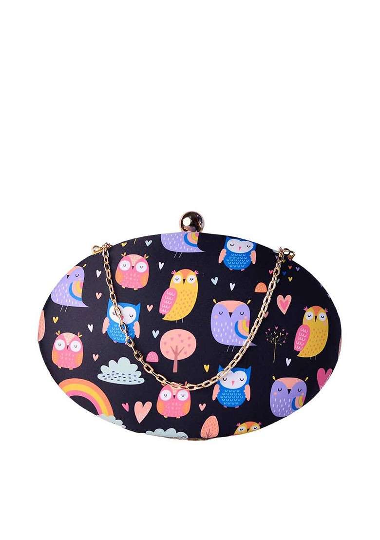 Blue Fabric Blue And Pink Printed Box Clutch - Indya
