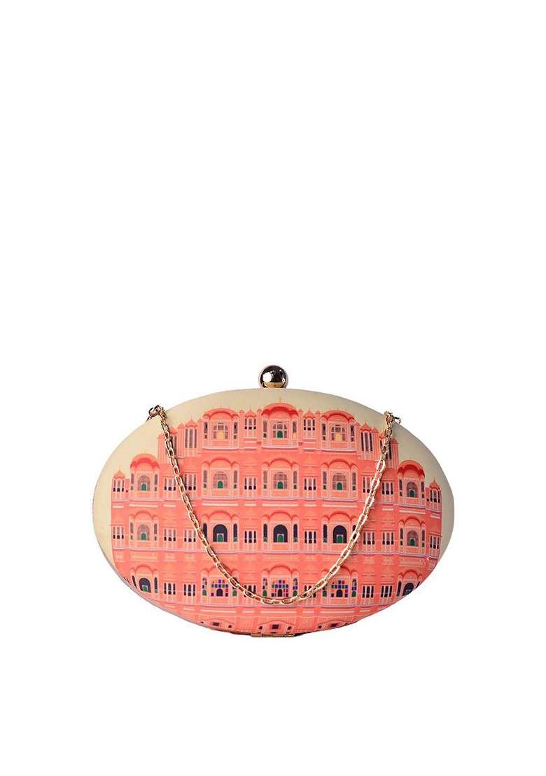 Multi Fabric Women Multicoloured Printed Box Clutch - Indya