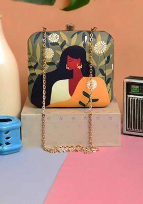 Multi Fabric Women Multicoloured Printed Box Clutch